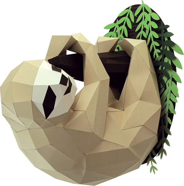 Luiaard aan tak - Eveli Gemiddeld (papier) 3D Origami DIY Papercraft