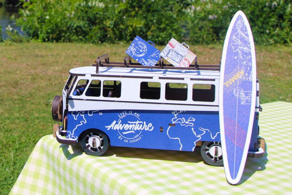 Volkswagen T1 bus - Eveli Blauw 3D Origami DIY Papercraft do-it-yourself