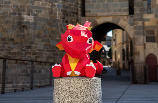 Rode baby draak - Eveli Gemiddeld (papier) Default Title 3D Origami DIY Papercraft do-it-yourself