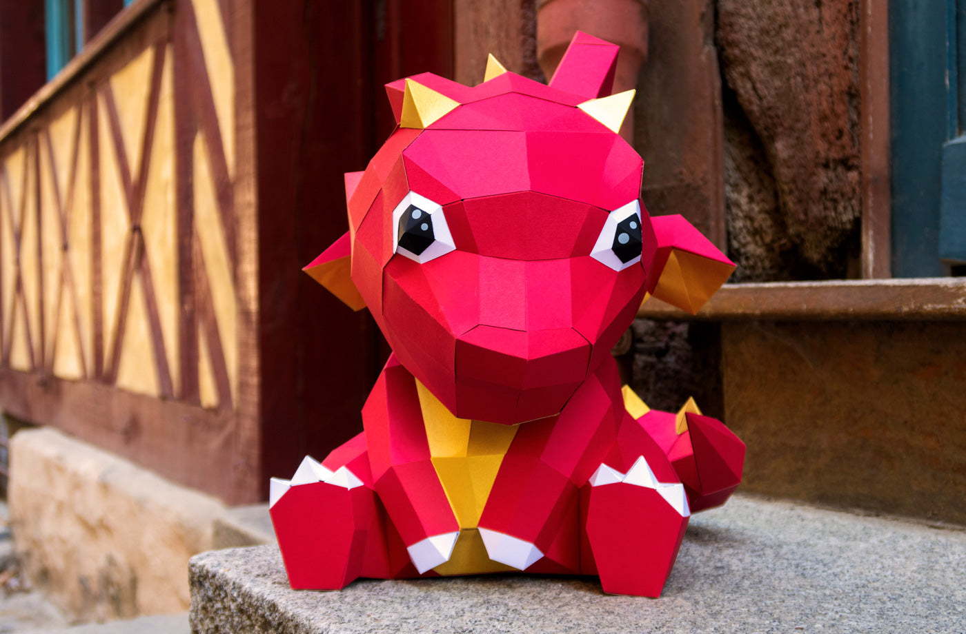 Rode baby draak - Eveli Gemiddeld (papier) Default Title 3D Origami DIY Papercraft do-it-yourself