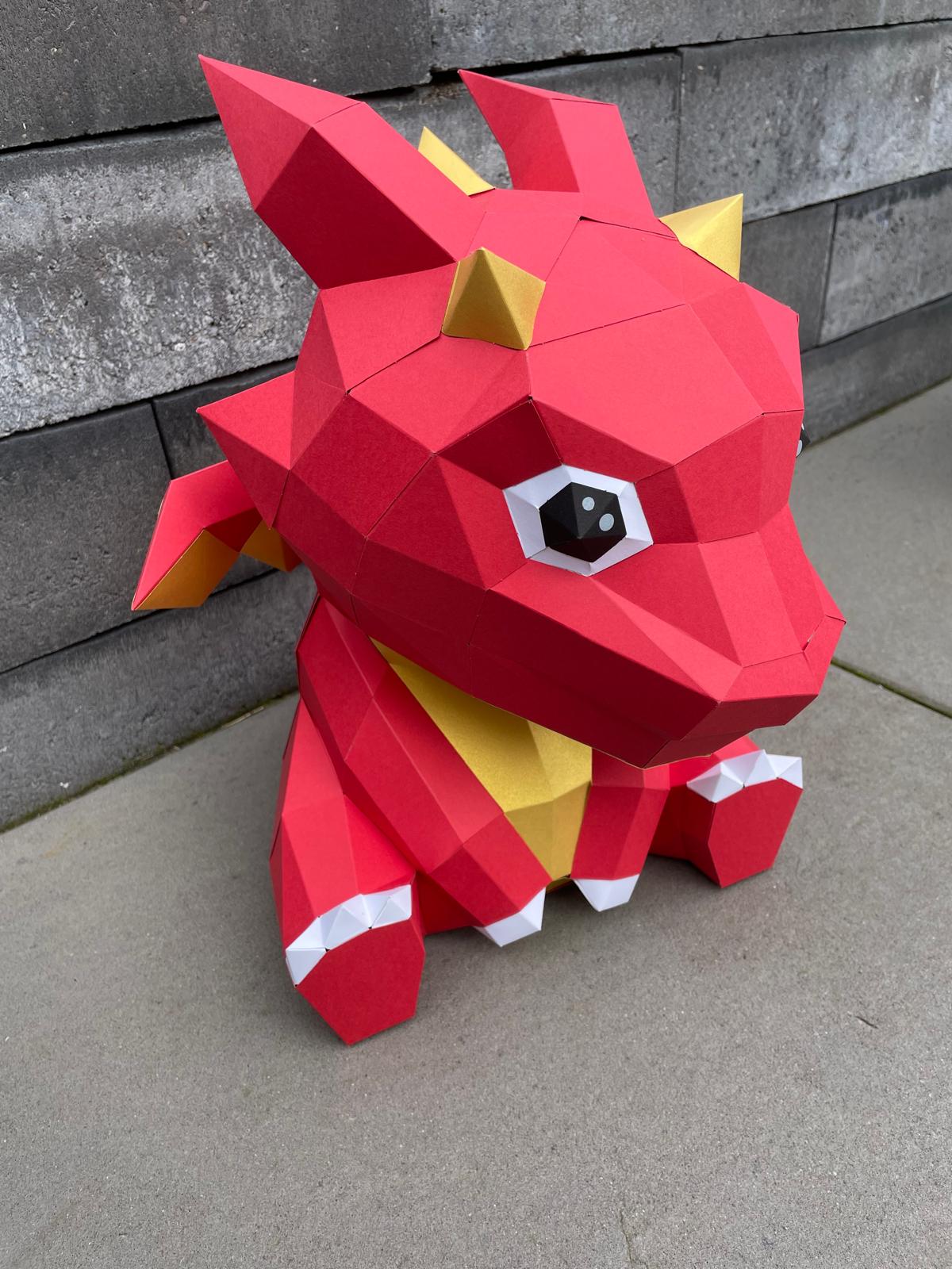Rode baby draak - Eveli Gemiddeld (papier) Default Title 3D Origami DIY Papercraft do-it-yourself