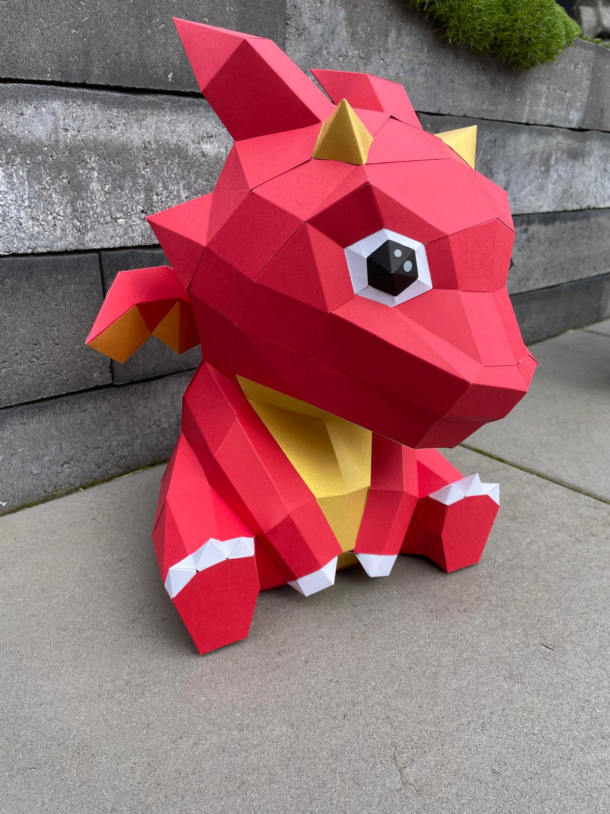 Rode baby draak - Eveli Gemiddeld (papier) Default Title 3D Origami DIY Papercraft do-it-yourself