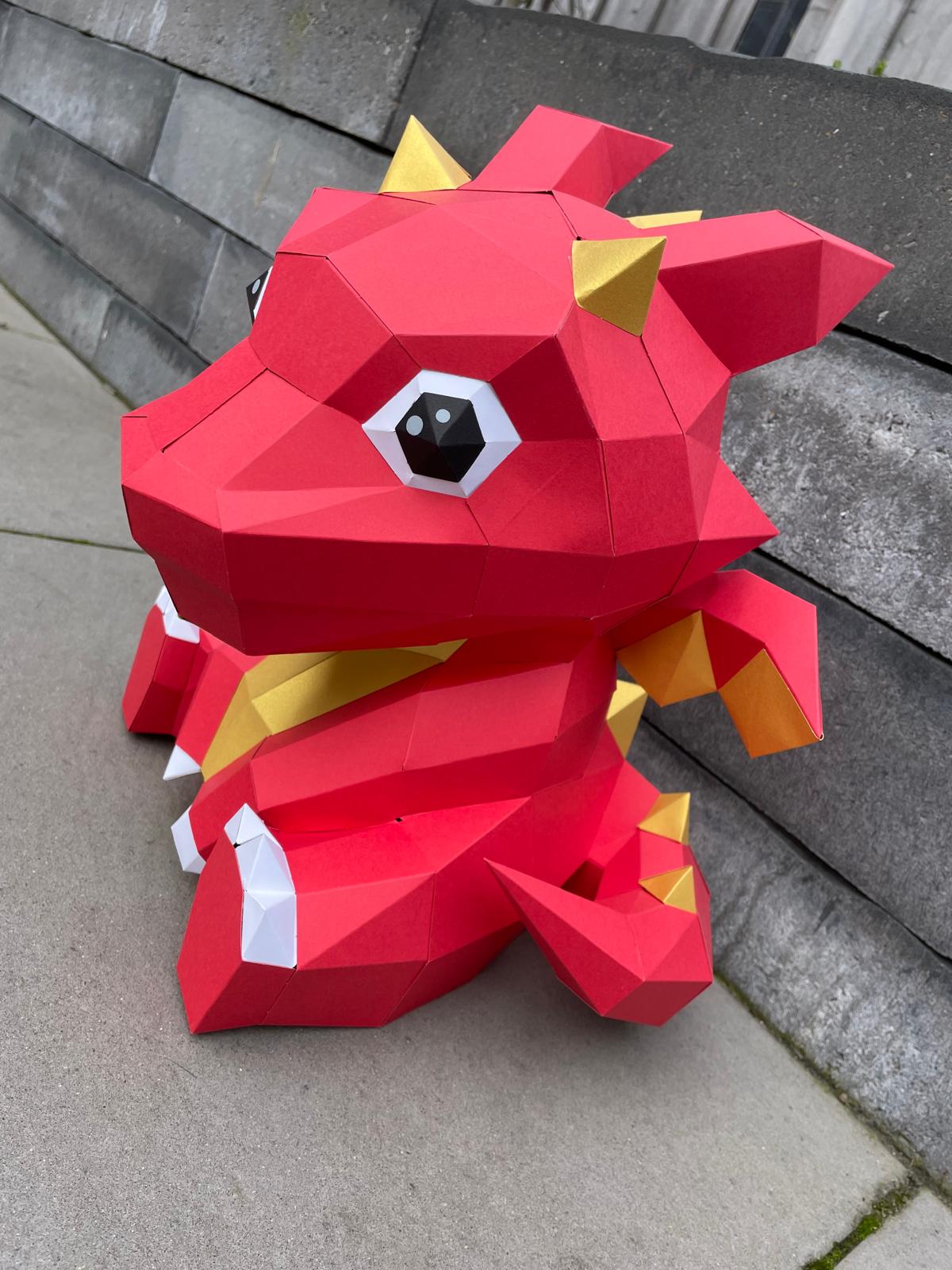 Rode baby draak - Eveli Gemiddeld (papier) Default Title 3D Origami DIY Papercraft do-it-yourself