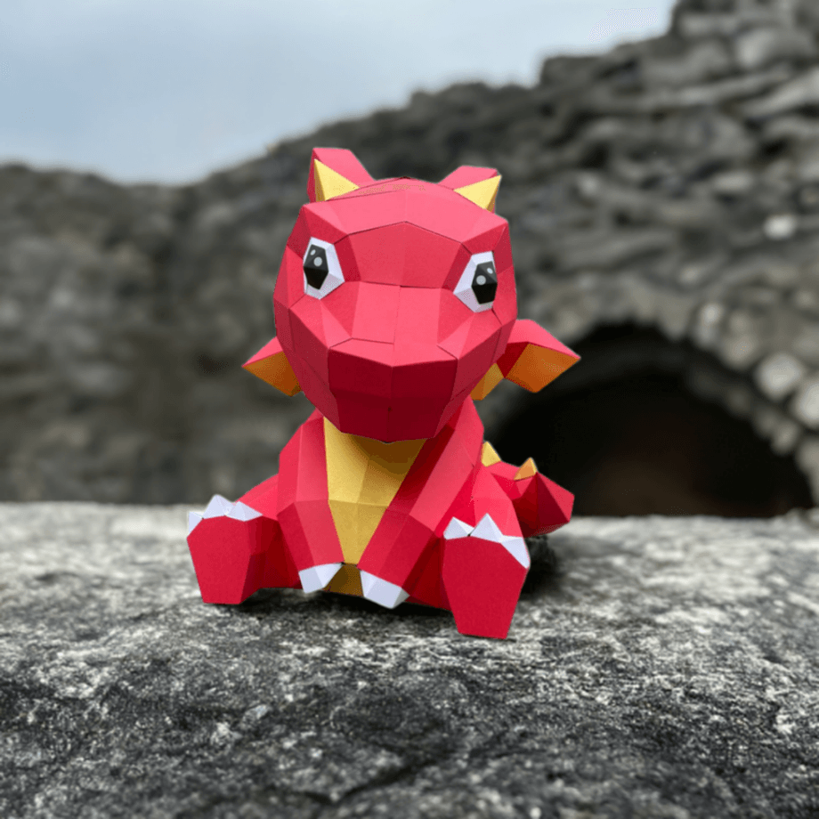 Rode baby draak - Eveli Gemiddeld (papier) Default Title 3D Origami DIY Papercraft do-it-yourself