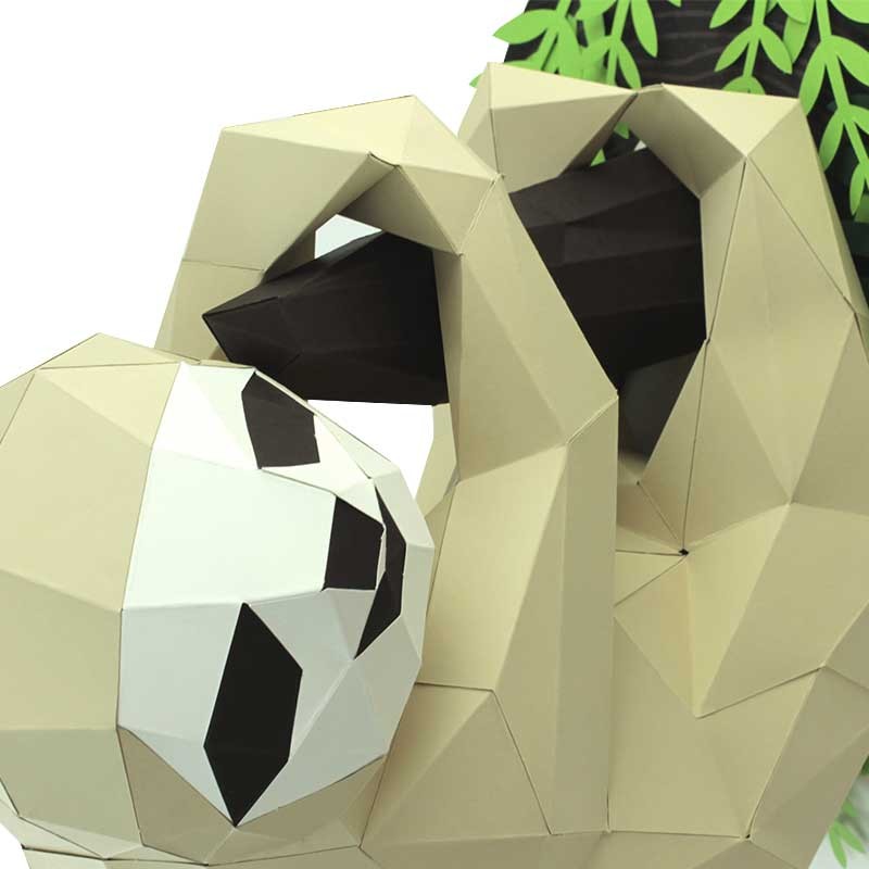Luiaard aan tak - Eveli Gemiddeld (papier) 3D Origami DIY Papercraft
