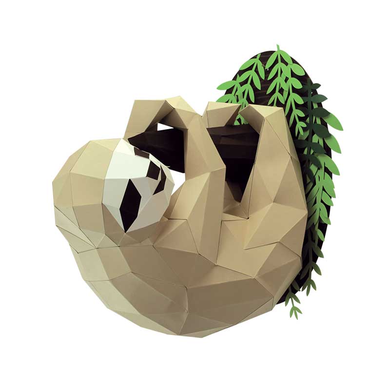 Luiaard aan tak - Eveli Gemiddeld (papier) 3D Origami DIY Papercraft