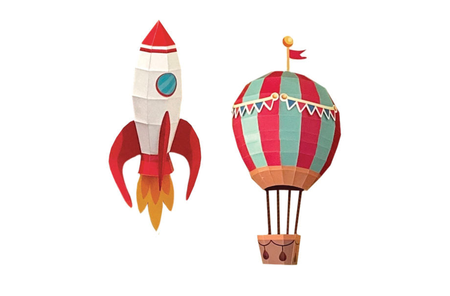 Raket en luchtballon - Eveli Makkelijk (papier) 3D Origami DIY Papercraft